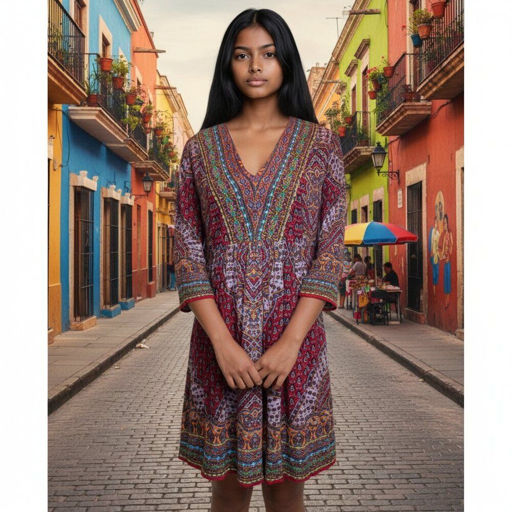 Anthropologie Akeemi+Kin Embroidered Petite Dress Boho XXS Fit and Flair